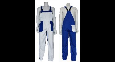 Tuinbroek polyester/katoen wit-korenblauw maat 152