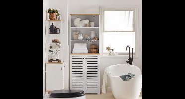 Badkamerkast – Kolomkast – Opbergkast – Vloerkast – Bergkast – Verstelbare Planken – Vochtbestendig MDF 60x160x30 cm Wit