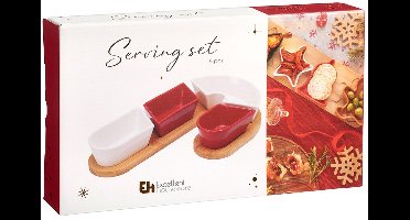 Excellent Houseware Serviesset - 5 Stuks - Keramische Schalen - Bamboe Tafel - Kerst Ontwerp