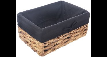 Orion - Natuurlijke Opbergmand - 30x20x14 cm - Waterhyacint - Zwart Textiel