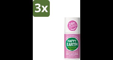 Happy Earth – Deodorant Roll-On – 100% Natuurlijk Lavender Ylang – 75 ml - Bulkverpakking - 3 stuks