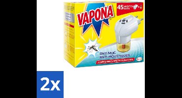 2 x Vapona – Anti-Muggenstekker – 45 nachten - Muggenbestrijding - Muggenstekker - Tijgermuggenbestrijding - Muggenbestrijding Binnenhuis - Muggenbestrijding In Slaapkamer
