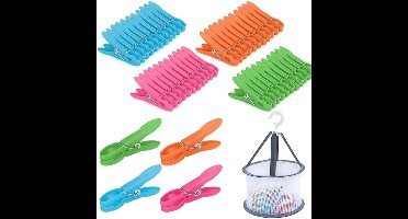 Kleurrijke wasknijpers set met mand - 48 antislip kunststof wasknijpers voor waslijn en kleding