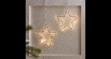 Set van 2 Gouden Sterren met Warm Witte LED Lampjes voor Kerst Decoratie met Timer