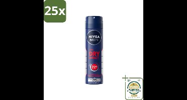 25 x NIVEA MEN - Deodorant Spray - Dry Impact - 150 ml - Grootverpakking - Deodorant Spray - Anti-Transpirant Spray - Droog Huidgevoel - 72 Uur Bescherming - Mannenverzorging
