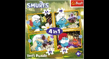 Trefl puzzel De Smurfen 4-in-1 - kleurrijke legpuzzel voor kinderen.