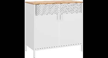 Sierra Opbergkast, Opbergkast, metalen kast, met dubbele deur, magnetisch slot, verstelbare plank, stalen frame, natuurlijke kleur-wit LSC102W57