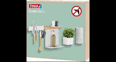 tesa keukenorganizer set L strip bamboe wit met pot planken houder keukenrol – keuken