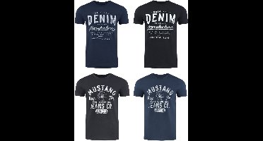 Mustang Heren T-Shirt 4-pack Mustang heren T-shirt regular fit Veelkleurig S Ronde Hals Volwassenen