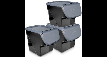 Doos voor Groenten en Fruit met Deksel Antraciet 13 l 3 stuks - Aardappelbak - Aardappelpot - Bewaardoos - Container - Koelkast Organizer - Opbergbox - Fruitkist