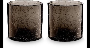 vtwonen Kandelaar Set van 2 - Kaarsenhouder van Glas - Zwart - 10x10cm