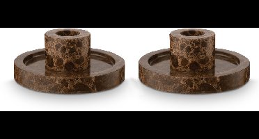 vtwonen Kandelaar marmer - Kaarsenhouder - Bruin - 10.2x4cm - Set van 2