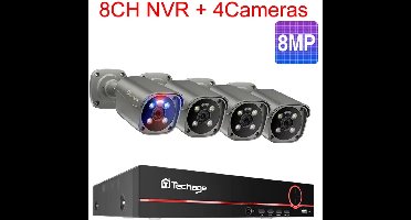 8-kanaals POE IP Camera Beveiligingsset – IP Camera Systeem – CCTV Set – Beveiligingscamera – Surveillance Kit – 8MP HD Resolutie – 1TB HDD Opslag - 4 Stuks