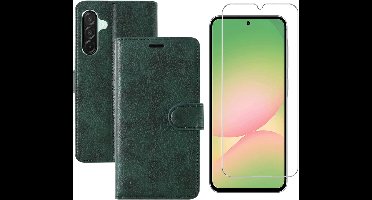 Hoesje geschikt voor Samsung Galaxy A56 bookcase Groen - Met screenprotector tempered glass Galaxy A56