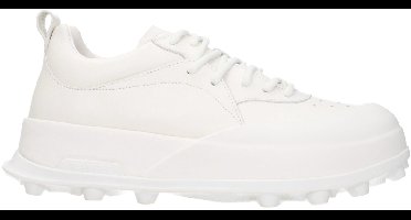 Leather Sneakers with Side Logo and Mid Heels - White