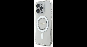 Guess iPhone 16 Pro Backcover hoesje Magsafe IML Rhinestones - Wit
