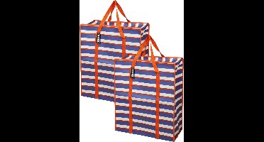 Storage Solutions Grote opberg tas voor dekens/kussens/speelgoed - 2x - met rits - Retro kleuren mix - 55 x 27 x 65 cm - met hengsels - 96 Liter