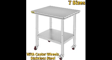Keukentrolley - Keukeneiland - Serveerwagen - Keuken Werktafel - Roestvrijstalen Werktafel - Kookeiland - 24 x 18 inch - Met Opslagrekken & Wielen