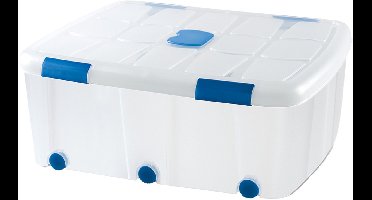 Plasticforte Opslagbox - 1x stuks - met deksel - 100L - 80 x 60 x 33 cm - transparant - opbergbak - met wielen