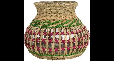 Vaas/windlicht met zeegras H15cm