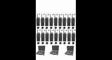 Set van 18 Kenwood TK-3701D IP55 Portofoon met beveiliging oortje tafellader koffer