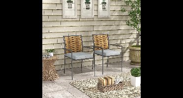 Rattan Tuinstoelen – Tuinset – Balkonstoelen – Terrasstoelen – Stapelbare Tuinstoelen – Handgevlochten PE-Rattan – Comfortabele Kussens