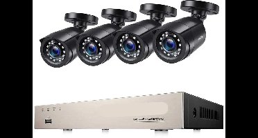 Beveiligingscamera - Camerabewaking - Draadloze Camera - Buiten Camera met Nachtzicht - 1080P Full HD - IP66 Weerbestendig - 4 Stuks Bullet Outdoor & Indoor - H.265+ – 8 Kanaals - Zwart