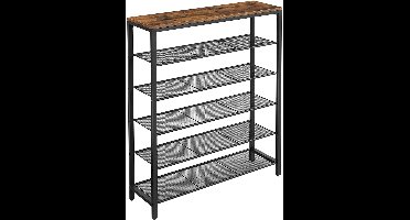 Hoppa! - Schoenenrek - 6 roosterniveaus - Metaal - Industrieel design - Vintage bruin-zwart - 100 × 110 × 30 cm (B × H × D)