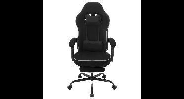 Gaming Stoel - Bureaustoel - Gaming Stoel met Voetsteun - Verstelbare - Rugleuning - Lendenkussen - Ergonomische - Draaibare - 150 kg Capaciteit - Zwart Mesh Stof