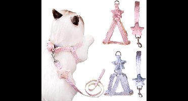 Oneay Kattentuigje set met verstelbaar stervormig tuigje, verkrijgbaar in roze en blauw, geschikt voor katten, kittens, honden en kleine huisdieren.