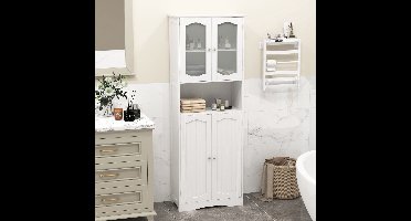 Badkamerkast – Opbergkast – Kolomkast – Hoge Kast – Badkamermeubel – Verstelbare Planken – Temperglas Deuren – 164 cm Hoog – MDF