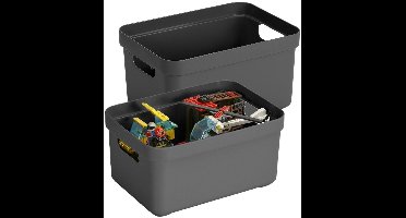 Sunware Opbergboxen Sigma - kunststof - antraciet - 5x box met inhoud - 5 liter - 25 x 18 x 12 cm - opslag manden - bakken