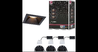 LED-inbouwlamp 3-Step-Dim Cole Coin Set van 3 IP44 hoekig 88x88mm Coin 3x6W 3x470lm 230V dimbaar 2700K Zwart