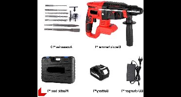 Boorhamer - Breekhamer - Boor - Klopboormachine - Bamerboormachine - Accu - Brushless - Elektrische Combihamer - 2000W - met 1 Accu, Lader en Accessoires – Geschikt voor 21V/18V Batterijen