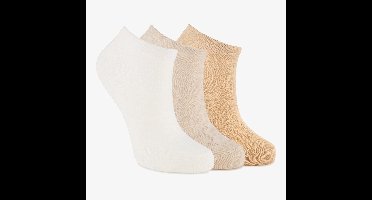 3 paar dames sneakersokken luipaardprint beige wit - Maat 35/38