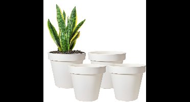 Pro Garden Bloempot - 4x - wit - rond - D30 cm - kunststof - plantenpot - tuin buiten