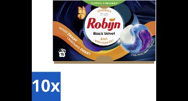 10 x Robijn Wascapsules 3-in1 Black Velvet 15 stuks per verpakking - Zwarte Was - Zwart Kleding - Kleurbehoud - Wascapsules - Black Serum