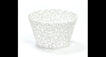 PARTYDECO - 10 witte kanten cupcake wrappers 5,5 x 8,5 cm, bruiloft decoratie
