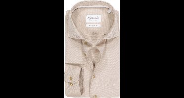 Michaelis slim fit heren overhemd - structuur - beige - Strijkvrij - Boordmaat: 38