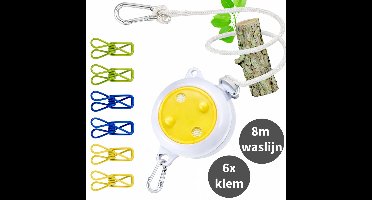 HEM Uittrekbare Waslijn 8 Meter – Oprolbaar & Draagbaar – Met 6 Klemmen – Camping & Reizen – Caming Waslijn