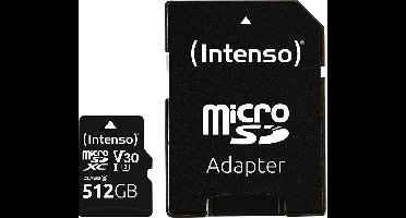 Intenso Professional miniSDXC-kaart Retail 512 GB Class 10, UHS-I U3, v30 Video Speed Class Watervast, Temperatuurbeste