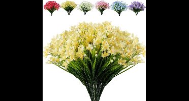 Kunstbloemen Narcissen 6 bosjes - Nep bloemen met groen - UV-bestendig - Voor bruiloft, tuin, hangplant, binnen, patio, kantoor en thuis decoratie - Geel