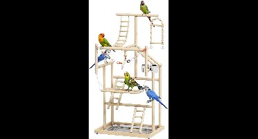 JAQZY Vogel Standaard - 4 Niveaus - Stimulerende Speelomgeving - Ladders - Schommels - Voor Kleine Vogels - 48 × 38 × 95 cm