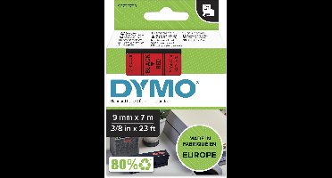 DYMO originele D1 labels | Zwarte Tekst op Rood Label | 9 mm x 7 m | zelfklevende etiketten voor de LabelManager labelmaker | gemaakt in Europa