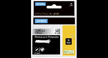 DYMO Rhino industriële labels | Permanent Polyester | 12 mm x 3,5 m | zwarte afdruk op metallic | zelfklevende labels voor Rhino & LabelManager labelprinters
