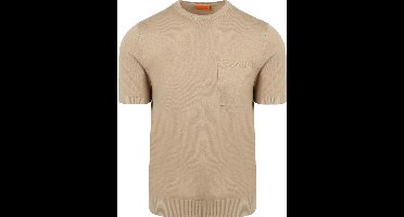 Suitable Knitted T-shirt Pocket Compact Taupe - Maat XL - Heren - Casual T-shirts