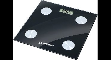 alpina Personen Weegschaal – Digitale Personenweegschaal met Lichaamsanalyse – Weegschaal met Vetpercentage, BMI en App via Bluetooth – Slimme Weegschalen - Zwart