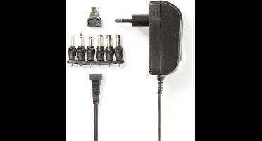 Nedis Universele AC-Stroomadapter - 18 W - 3 - 12 V DC - 1.80 m - 1.5 / 2.1 A - 6 plug(s) - Zwart