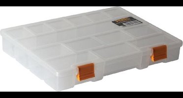 Perel assortimentsdoos, 21 vaste compartimenten, stapelbaar, 276 x 203 x 42 mm, transparant/geel