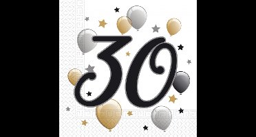 Procos Servetten 30 Jaar 33 X 33 Cm Papier Wit/goud 20 Stuks